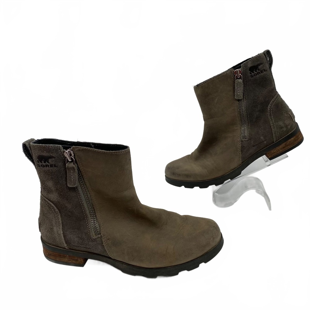 Sorel Emilie Zip Boots | Women's 8 | Green Leather & Suede